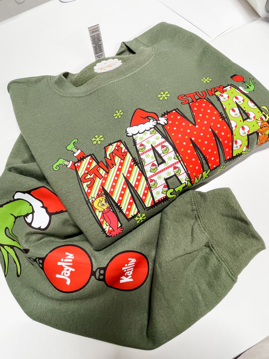 Grinch crewneck with sleeve design